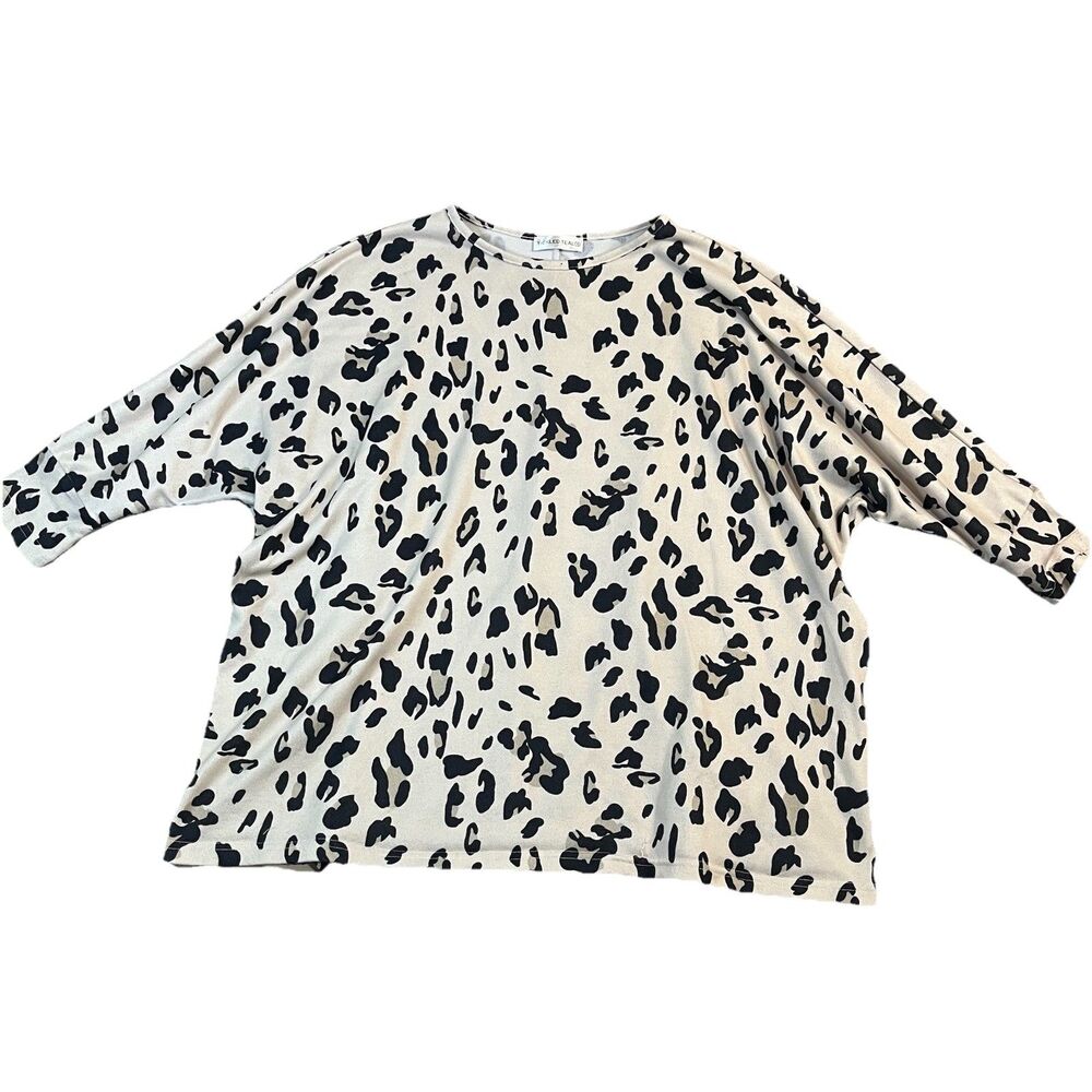 Tickled Teal Cheetah Animal Print 3/4 Sleeve Oversized Slouchy Top Womens Size S